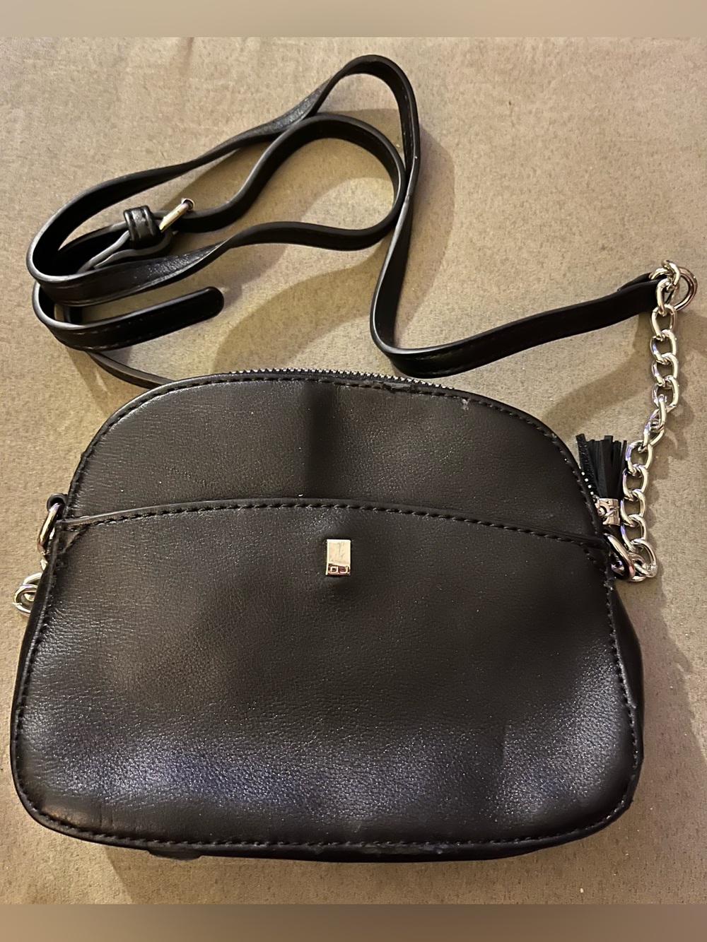 Black David Jones Small Leatherette Crossbody Bag with Chain Strap